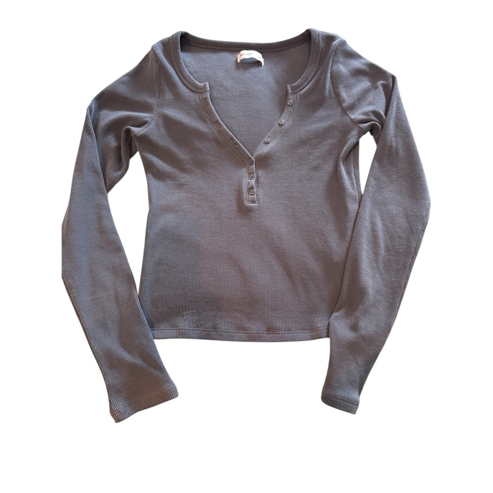 Hollister Y2k Long Sleeve Henley Stretch Ribbed Top Preppy Bella Swan Sz S Olive